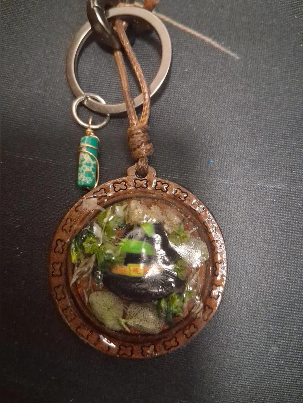 Handmade Witch Hat Keychain with Black & Green Floral Design